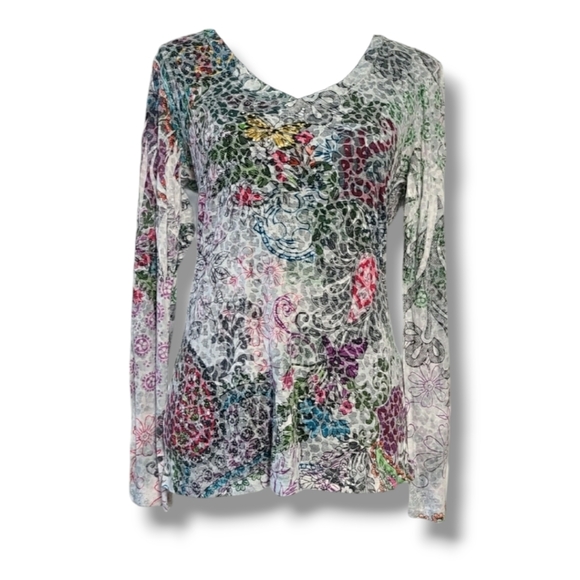 Long Sleeve Top V Neck Animal Print w Rhinestones - Picture 1 of 14